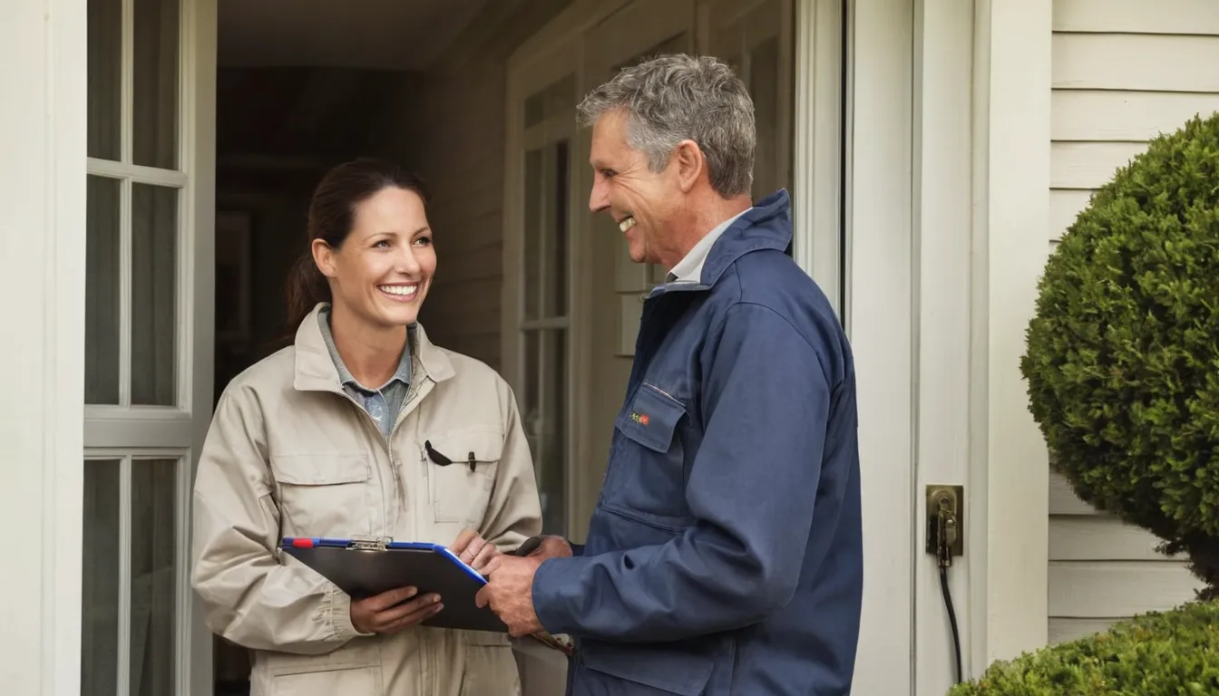 A pest provider talking with a homeowner about an estimate in the Lindenhurst area